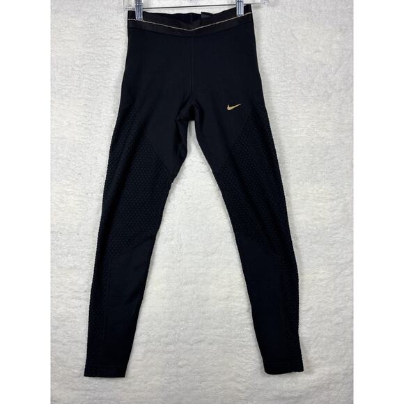 Nike Dri-Fit Leggings Womens Size S Black Athletic Workout Gym Gold RN56323 - Picture 1 of 11